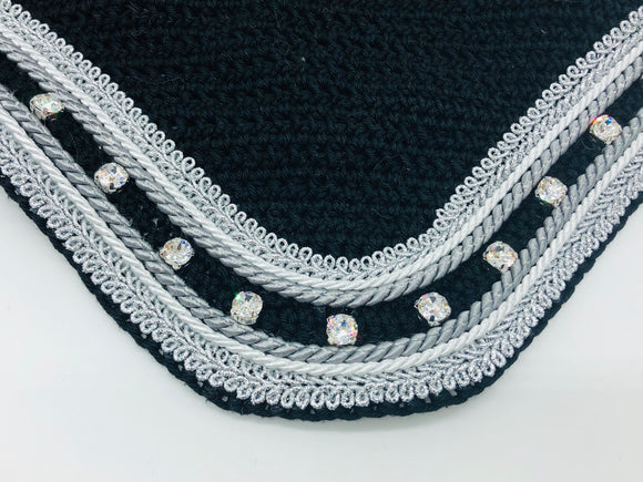 glitzerpferd.de Fliegenmütze Schwarz/Weiß/Crystal