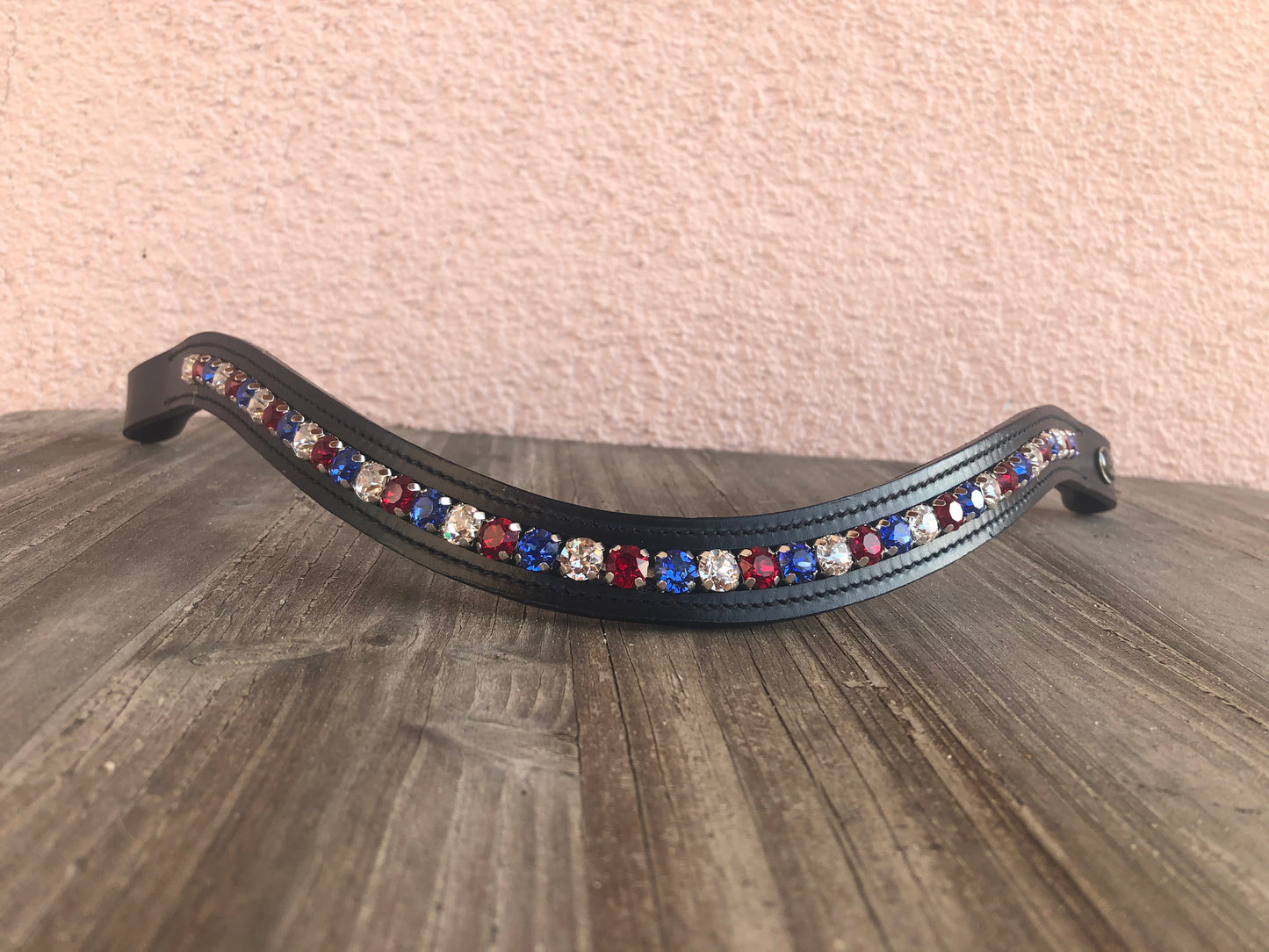 glitzerpferd.de Stirnriemen WeißRotBlau